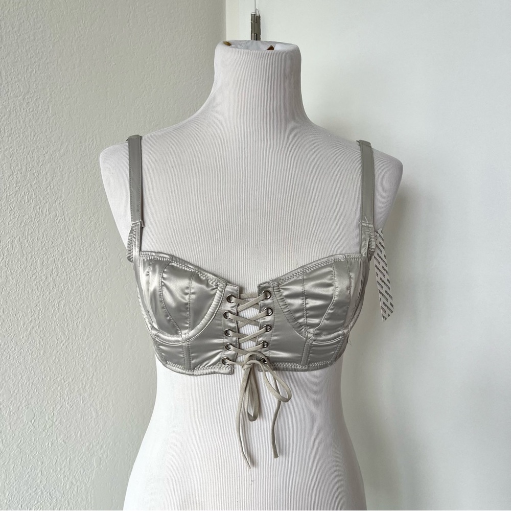 Urban Outfitters Silver Lace-Up Corset Top